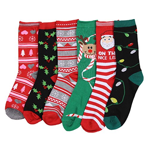 Cute Holiday Socks For Women 6 Pack of Colorful Christmas Crew Socks ...